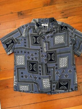 Vintage Short-Sleeve Paisley Bandana Print Shirt